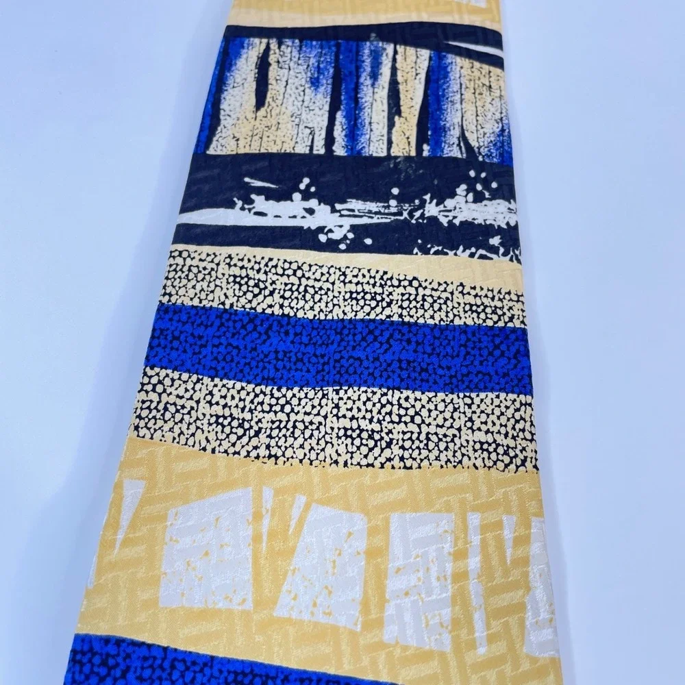 Tesoro‎ Rosso Retro Abstract Necktie Mens Silk Blue Yellow Black Urban Chic Work